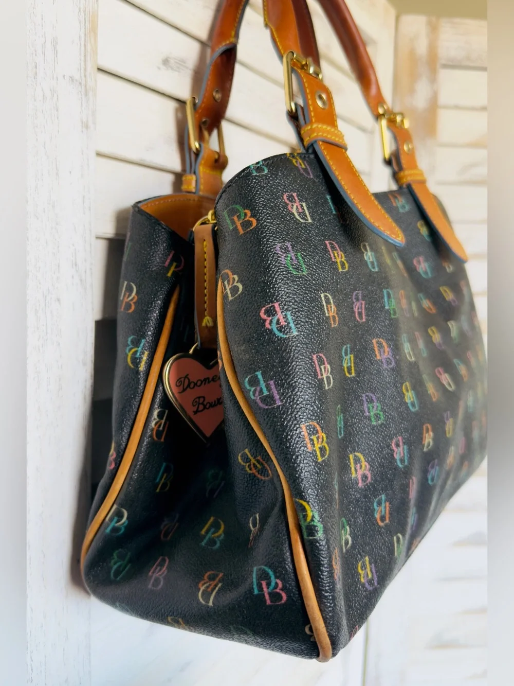 Dooney & Bourke Black Satchel RAINBOW ZIPPER EUC